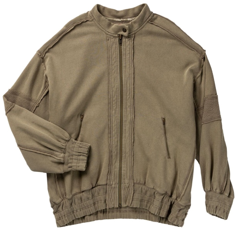 We the Free People Lou‎ Moto Full Zip Jacket Fleece Olive Green NWT Women’s S